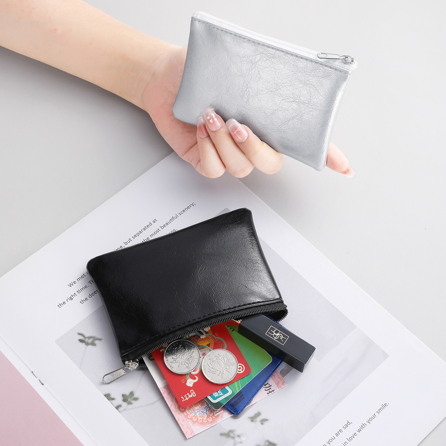 Nuevo tipo de monedero de cuero simple para hombres y mujeres larga con cremallera, bolso de mano de moda de gran capacidad, bolso de tarjetas de ocio multifuncional