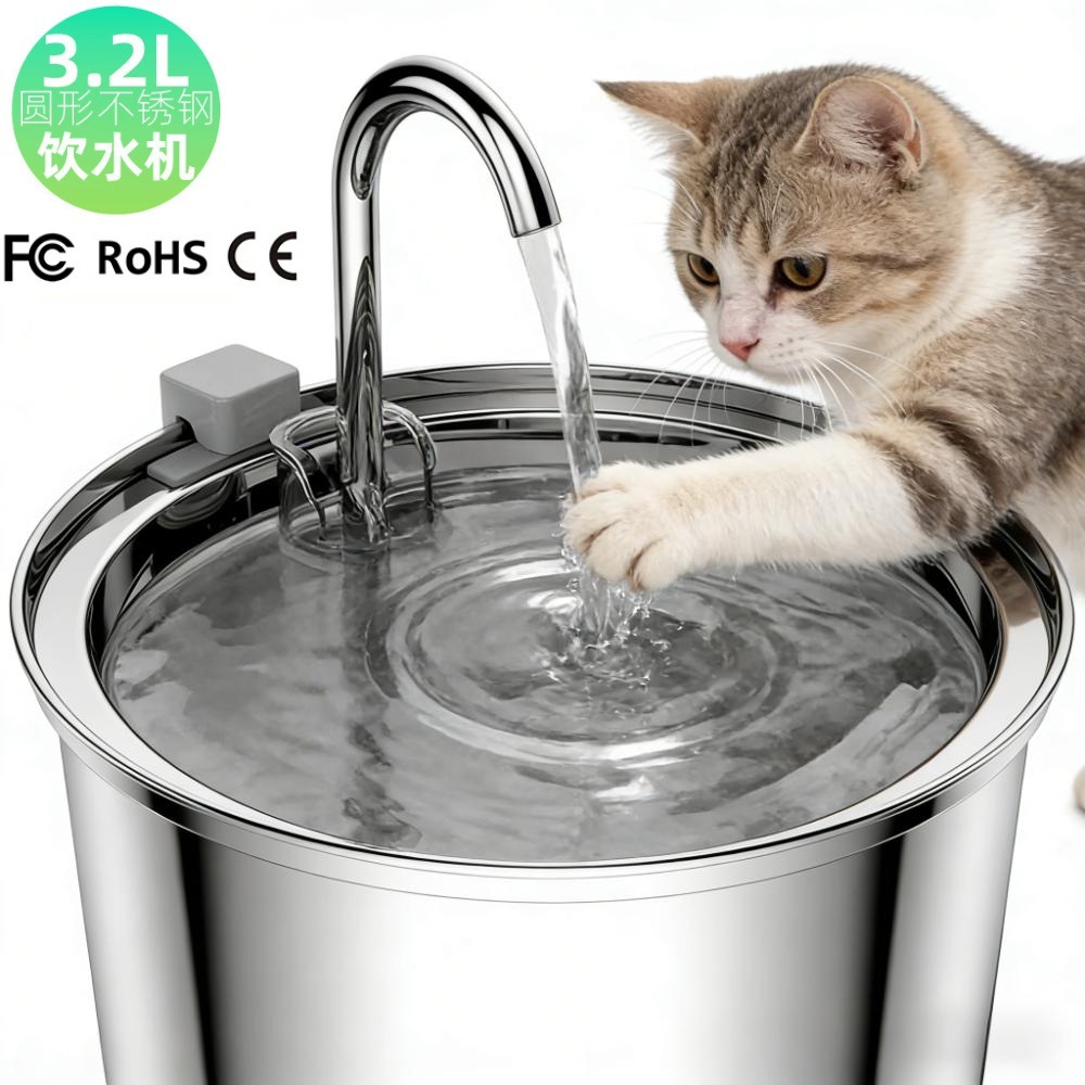 Explosiones transfronterizas 3.2L bebedor de acero inoxidable para mascotas alimentador automático para gatos bebedor de mascotas para perros y gatos tazón