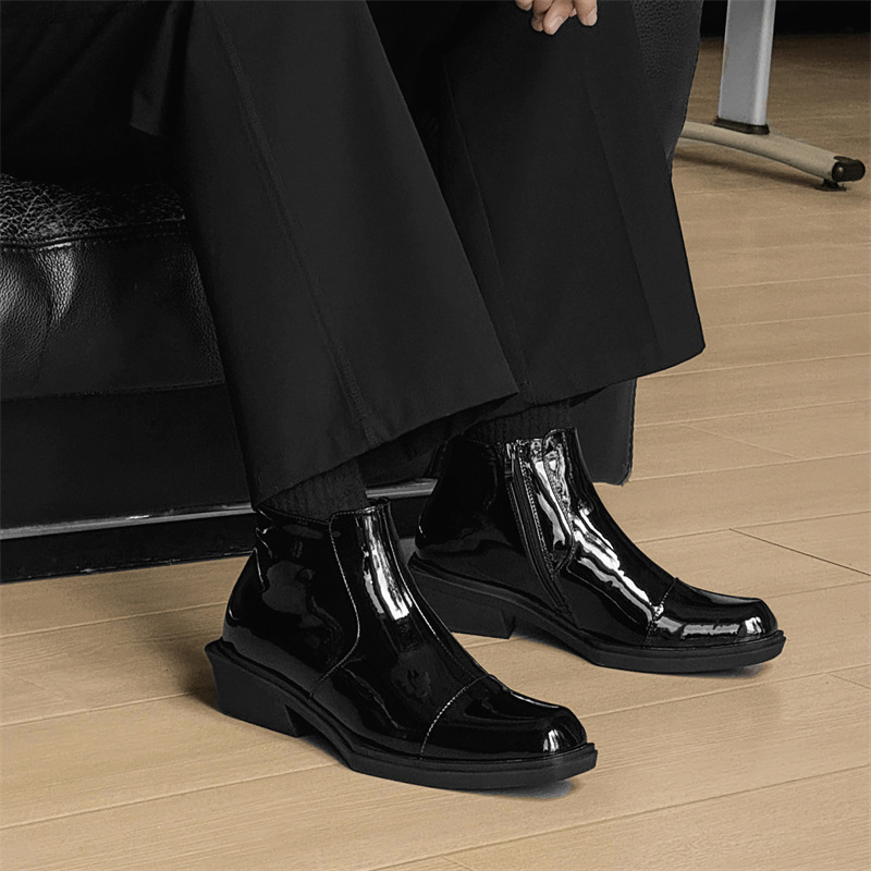 Zipped Chelsea Boots Men's Boots Pointed Toe Short Boots Tide High Top Leather Boots Martin Boots British Leather Boots 66633-K