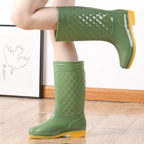 Fashion high-top waterproof shoes for adults, work rain boots, non-slip rain boots, women's rubber shoes, kitchen treading water overshoes, summer tendon soles