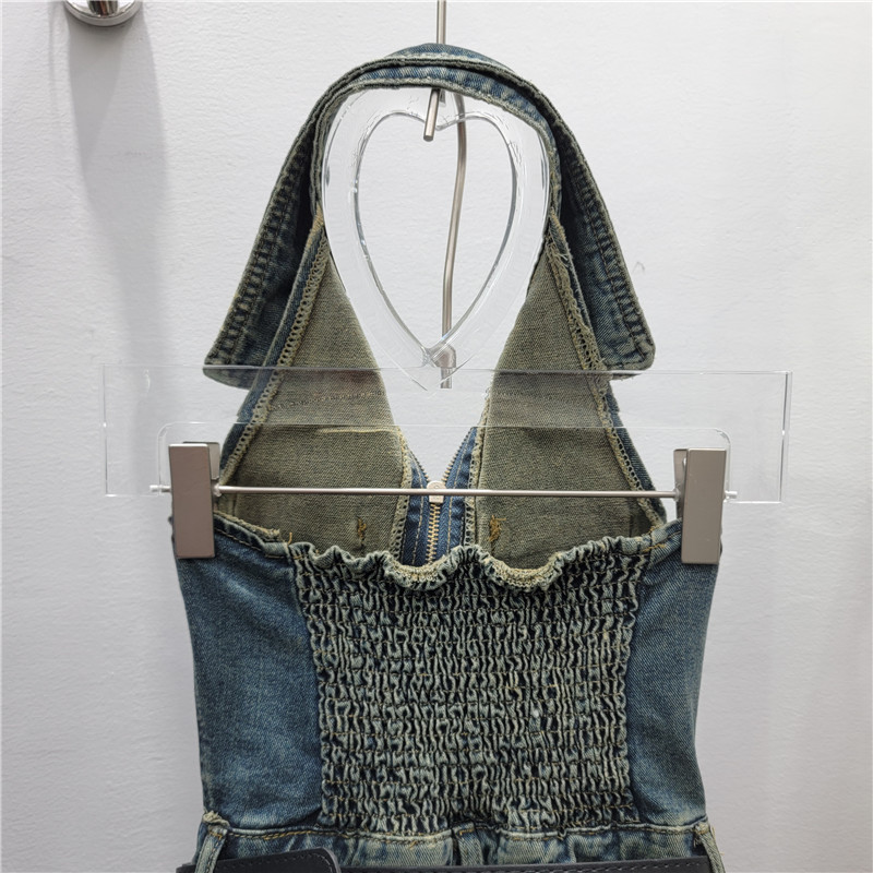 Verano nuevo estilo coreano cuello POLO sin mangas Chaleco de un solo pecho + cintura alta curling pantalones cortos de pierna ancha traje de mezclilla de las mujeres