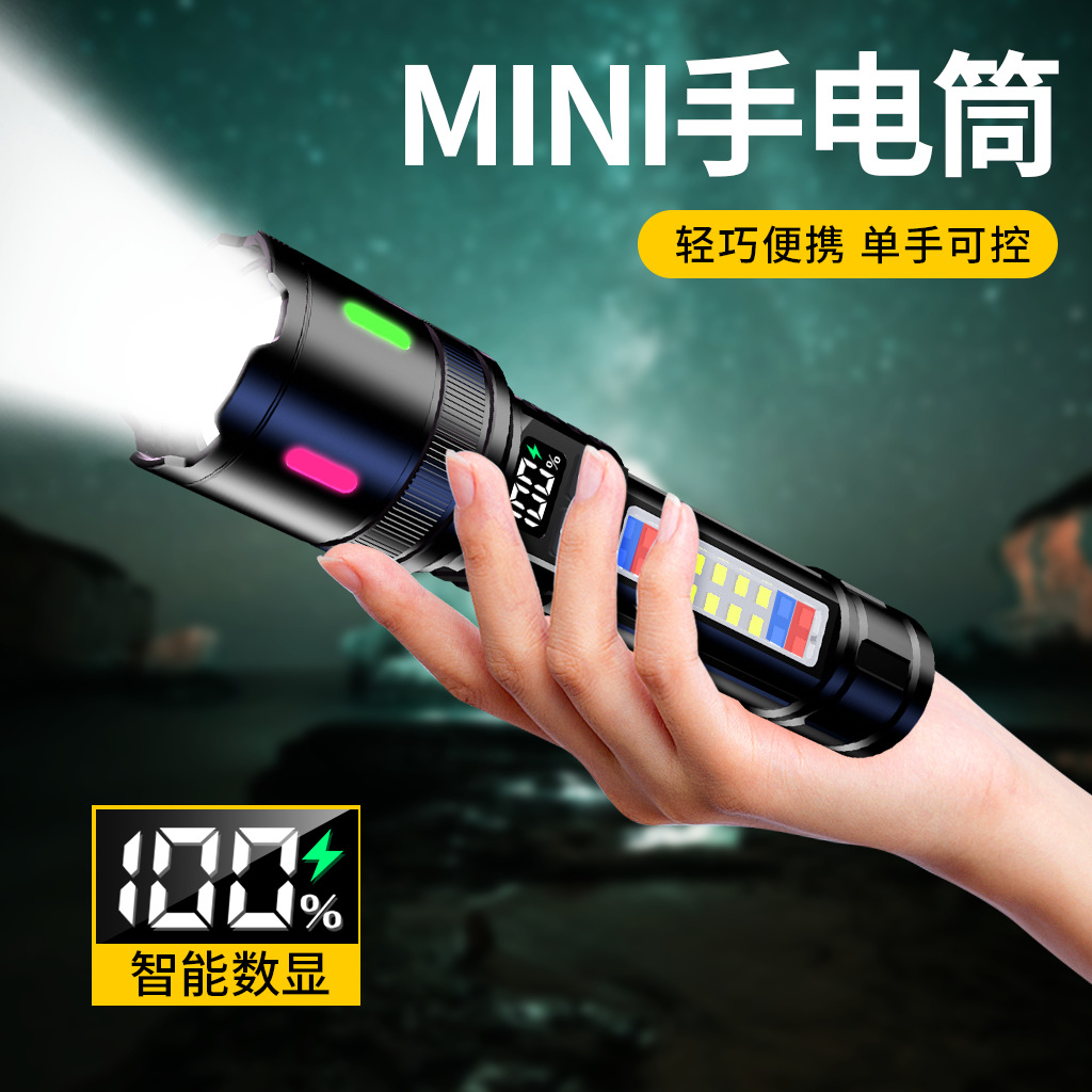 Nueva linterna recargable linterna portátil de larga duración cob luz de trabajo de emergencia multifuncional para exteriores súper brillante