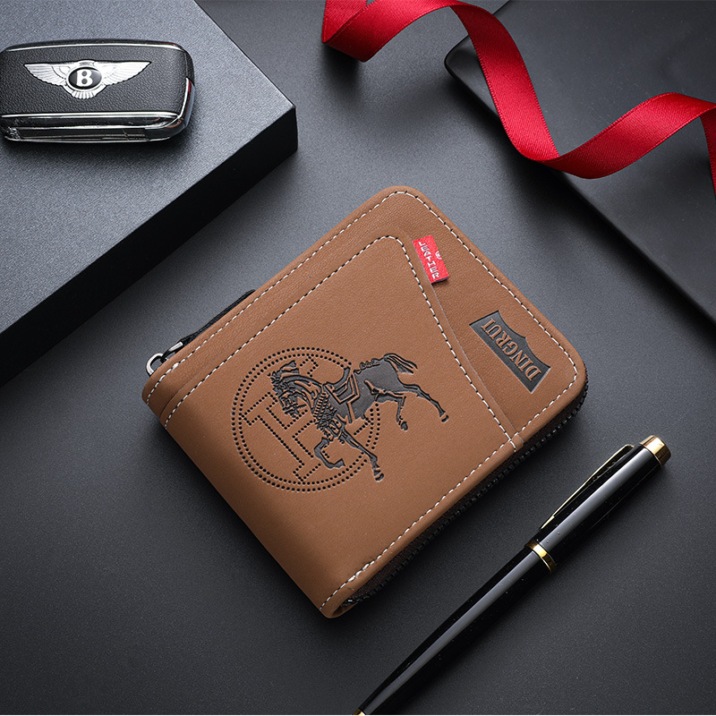 New Men's Chain Wallet, European and American Retro Style Horizontal Zipper Bag, Fashionable Short Card Holder, Coin Purse Wholesale