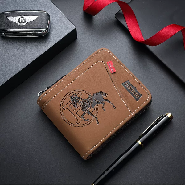 New Men's Chain Wallet, European and American Retro Style Horizontal Zipper Bag, Fashionable Short Card Holder, Coin Purse Wholesale