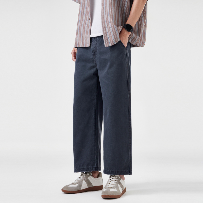 High-End Men's Cropped Pants 2026 New Spring Style for Petite Men, Loose Straight-Leg Workwear Casual Pants Wholesale