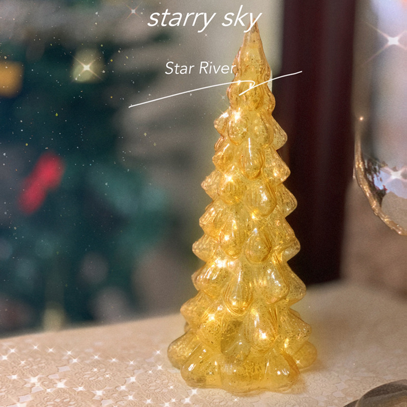 Vidrio árbol de Navidad decoraciones mini luz de la noche decoración de escritorio escena diseño alto sentido Navidad regalos de vacaciones