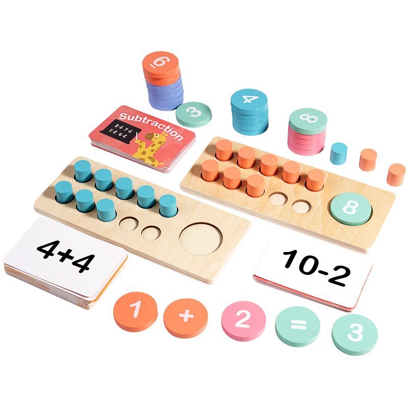 Preschool Wooden 10-Grid Number Sense Teaching Tool: Addition and Subtraction Math Beads – A Counting Counter for Kids' Educational Math Toys