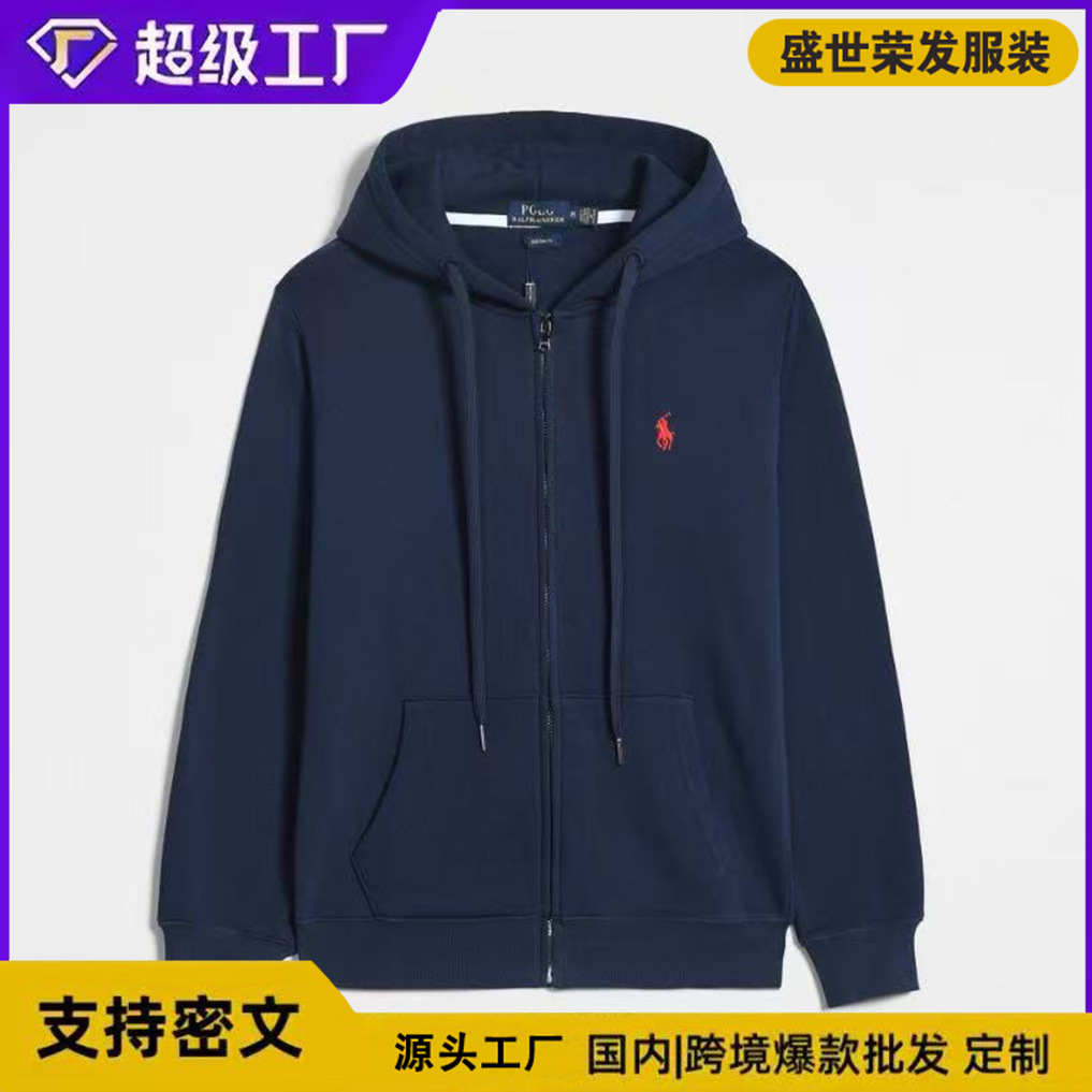 Cross-Border Rl Ralph Sweater for Men, European and American Export Embroidered Pony Logo Zipper Pullover Cardigan Sweatshirt