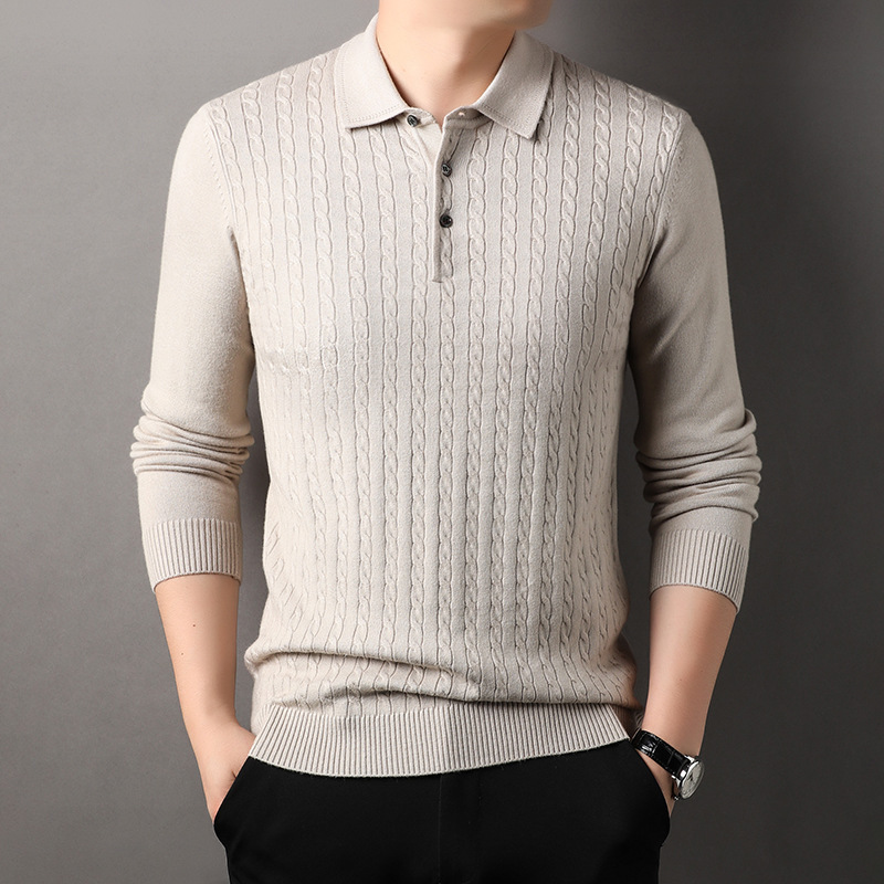 Autumn men's new sweater in stock pullover solid color lapel sweater autumn and winter fashion jacquard polo men's fashion Autumn men's new sweater in stock pullover solid color lapel sweater autumn and winter fashion jacquard polo men's fashion