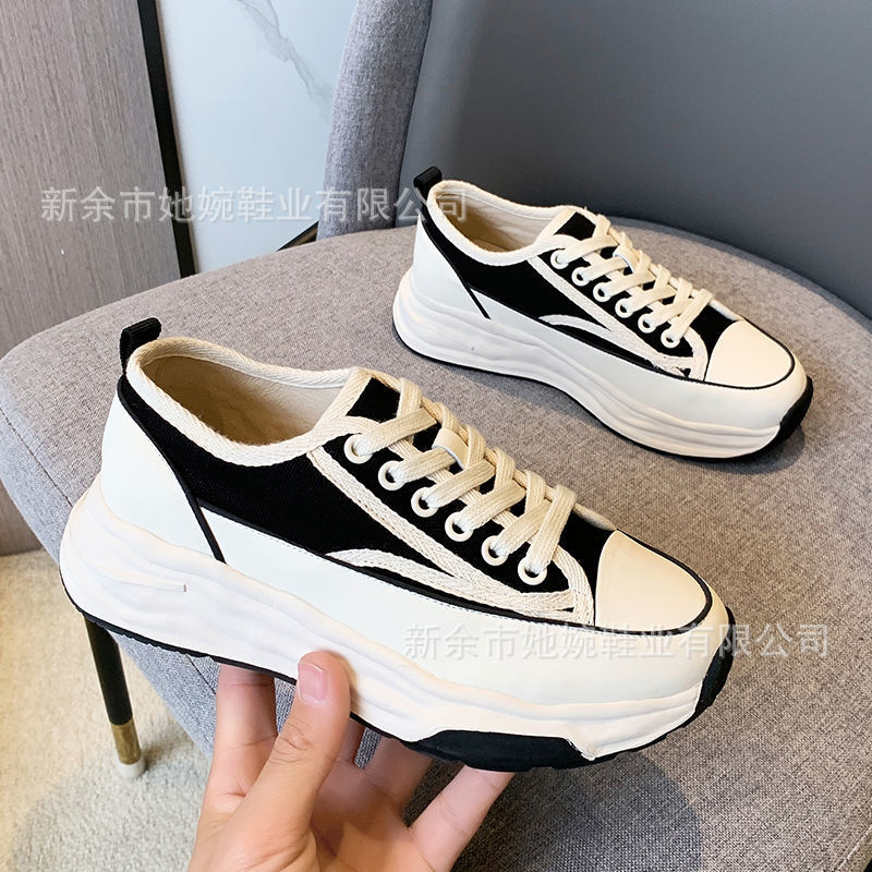 Luji beihaidao plataforma con cordones zapatos de lona para mujer 2020 primavera nuevo estilo Chanel zapatos blancos casuales del todo fósforo image 3