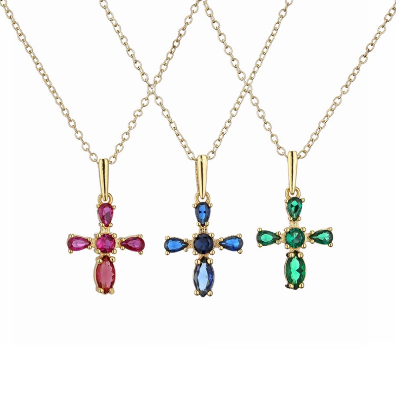 Lady Cross Copper Gold Plated Zircon Pendant Necklace 1 Piece