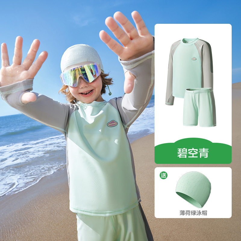 Traje de Baño Dos Piezas Manga Larga para Niños de Poliéster para Playa y Termas
