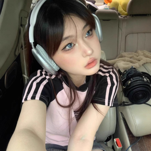 TCPerror American Retro Hot Girl Square Neck Short-Sleeve T-Shirt Women Color Block Sleeveless Fit Crop Top