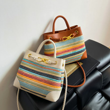 彩虹编织包高级感轻奢小众手提包小拎包度假风草编包包斜挎包女
