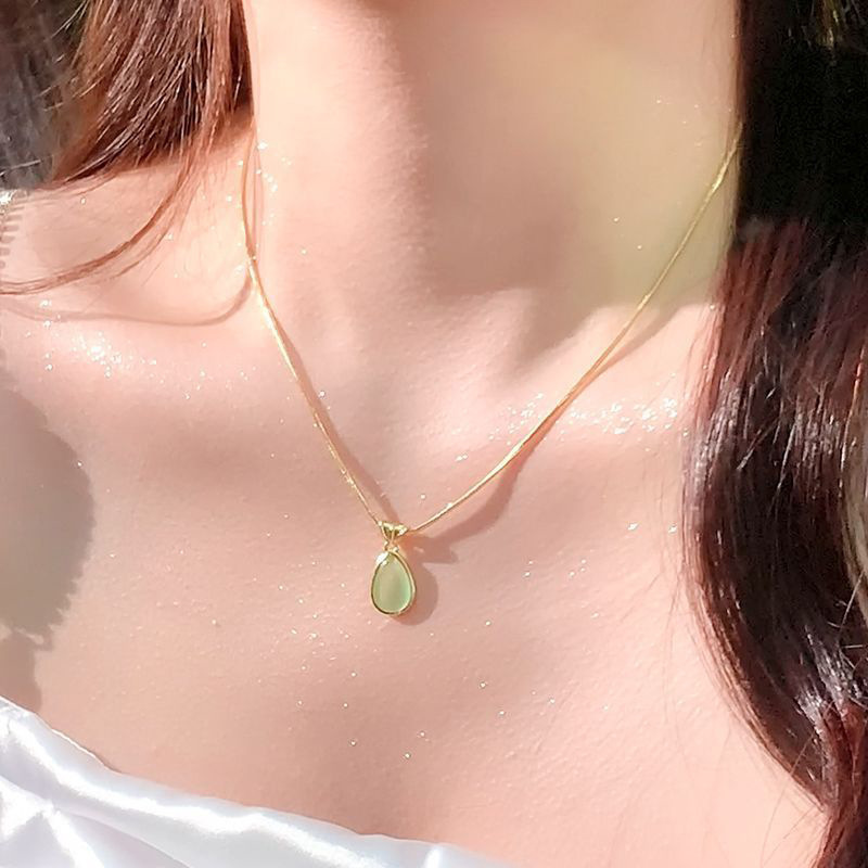 Zircon Inlay Material Pendant Necklace Classification Wholesale Elegant Water Droplets Titanium Steel Inlay Zircon Pendant Necklace