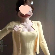 韩系欲辣妹黄色针织吊带开衫两件套女春秋季百搭修身显上衣潮