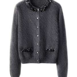 260克秋冬新款拉绒100%轻山羊绒衫女圆领长毛加厚宽松慵懒洋气