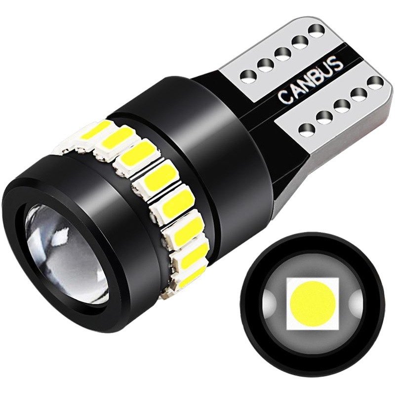 Luz indicadora de ancho LED T10 para coche, 3014+18smd con lente, bombilla para coche con decodificador, adecuada para luz de matrícula, luz de instrumentos