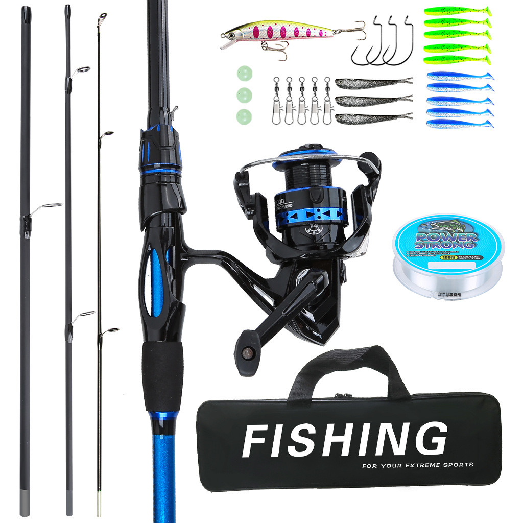 Cross-border blue fishing rod 1.8M lure rod fishing gear set hand rod spinning reel bait box manufacturer wholesale