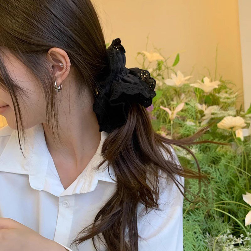 Anillo de cabello retrógrado francés de encaje de intestino grande de alta calidad femenina baja cola de caballo cabeza cuerda de cabello adornos de cabello de flores atados cabeza cuerda de cabello de banda de goma