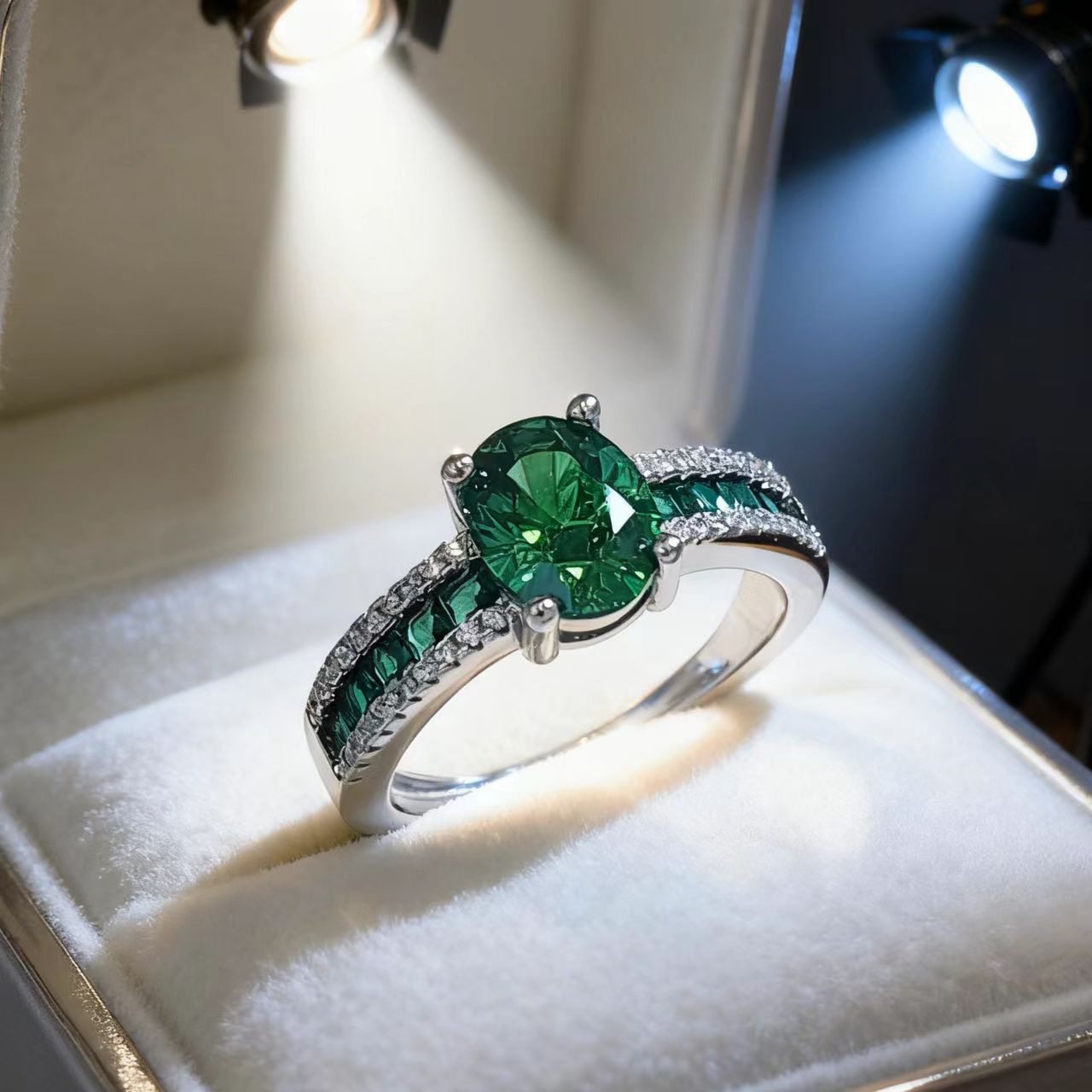 Simulated Natural Emerald Adjustable Ring For Women Green Gemstone_voghion.com