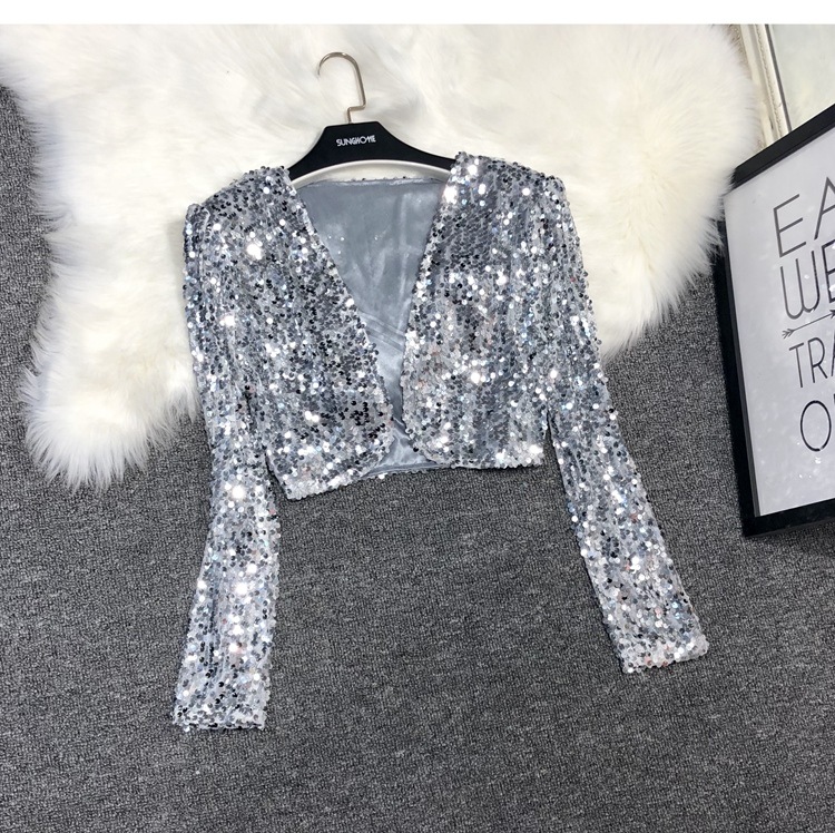 1 Piece Quantity Women's Coat Long Sleeve Blazers Sequins Streetwear Solid Color