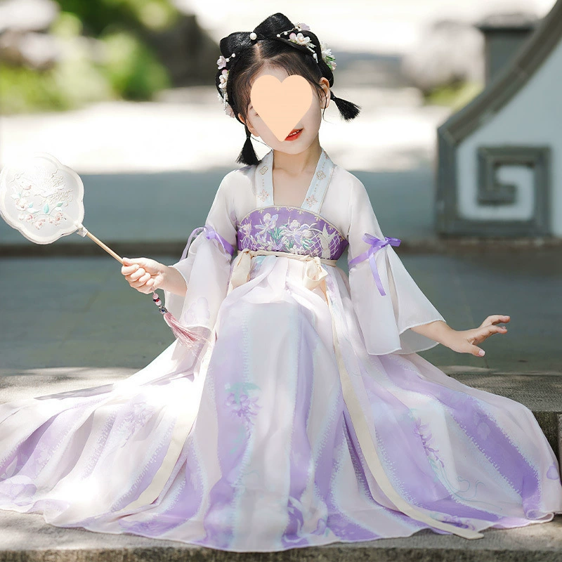 Летнее тонкое детское платье Hanfu в китайском стиле для девочек, летняя одежда, новинка 2025 года, юбка Ru в древнем стиле.