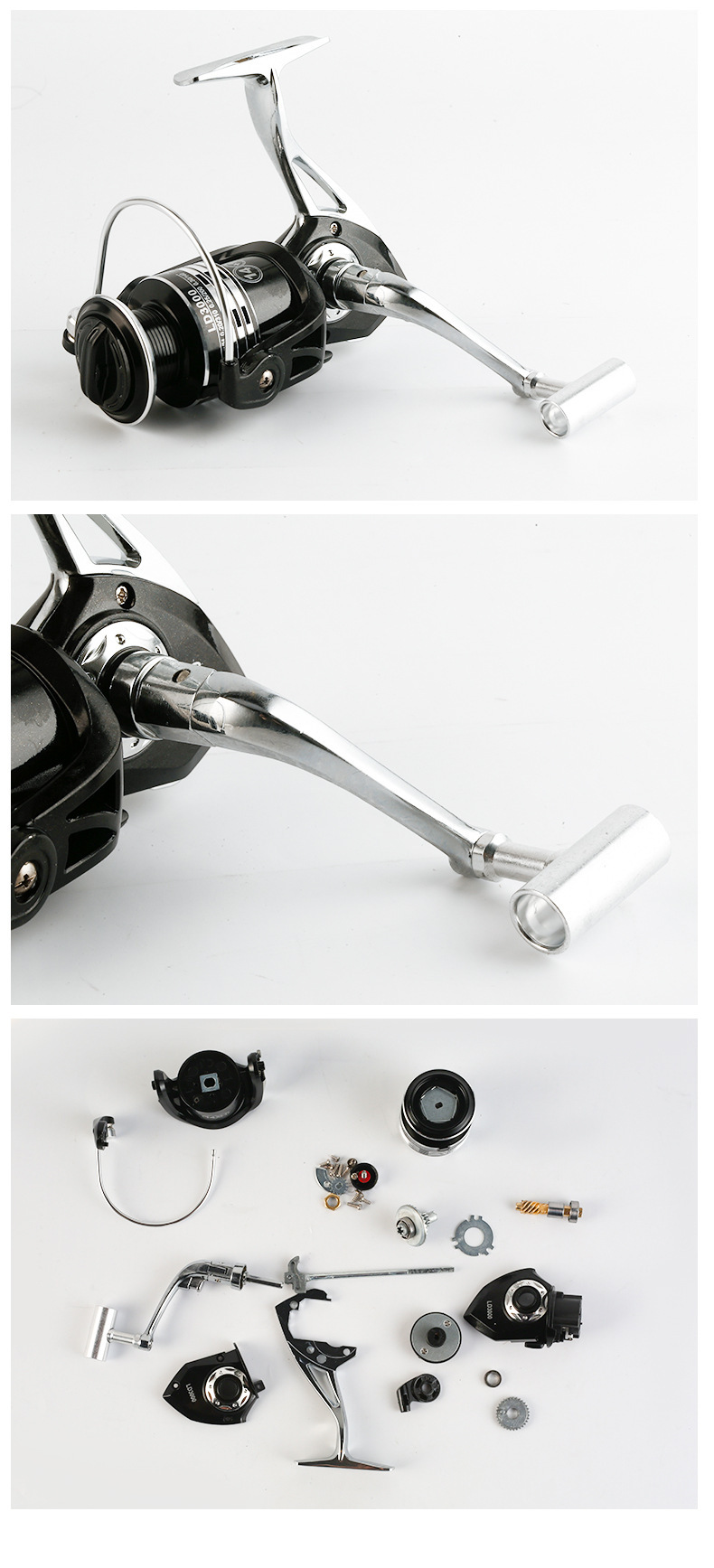 厂家批发黑色渔轮 加粗全金属路亚纺车轮抛线环金属摇臂海竿鱼轮