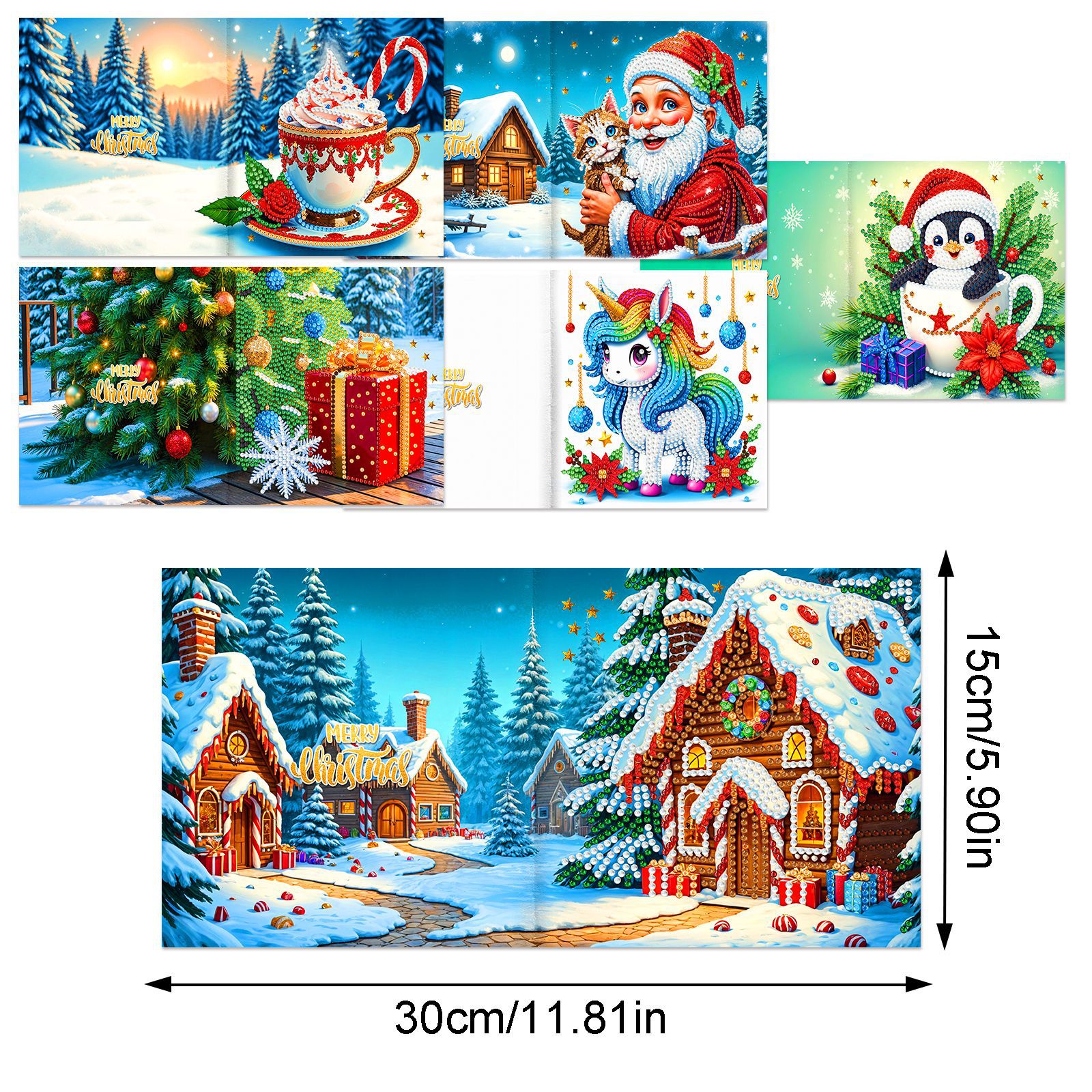 Explosiones transfronterizas de Navidad multiserie de tarjetas de felicitación puntuales hechas a mano 9 conjuntos de sobre de diamante 6 conjuntos de dibujos animados