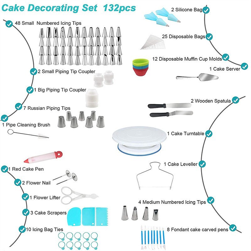 170 Pieces Set Cake Turntable Suit Butter Knife Decorating Nozzle DIY Baking Tool