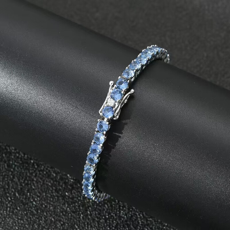 European and American Cross-Border 4mm Single-Row Blue Zircon Tennis Chain Bracelet Hiphop Hip-Hop Unisex Versatile Bracelet Wholesale