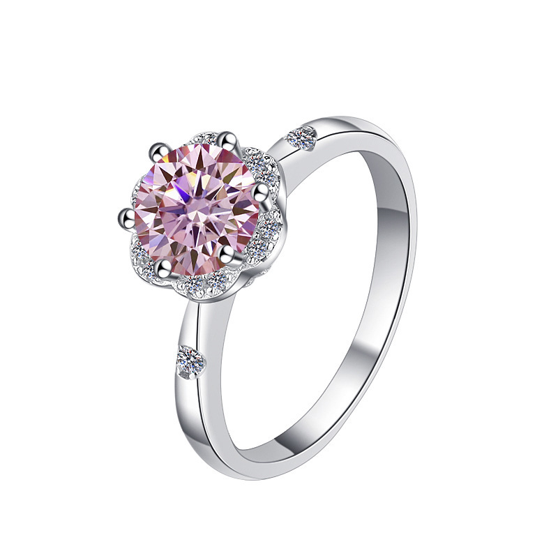 s925 スターリングシルバー指輪クロスボーダーオリジナルカラー宝石 1 カラットインターネット有名人の結婚指輪卸売 D カラーモアッサナイトリング花束|undefined