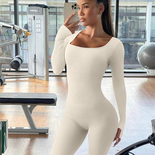 Autumn/Winter Fashion Square Neck One-Piece Yoga Leggings, European and American One-Piece Fitness Suit Abdominal Strengthening and Hip Lifting Women's Exercise Suit