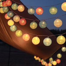 发光棉线球led灯串户外露营帐篷装饰布置泰毛线球电池盒灯批发