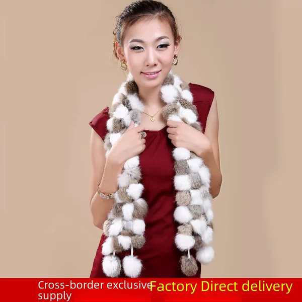 Wholesale supply fur scarf scarf ball real rabbit fur scarf four volleyball scarf ladies promotion winter warm