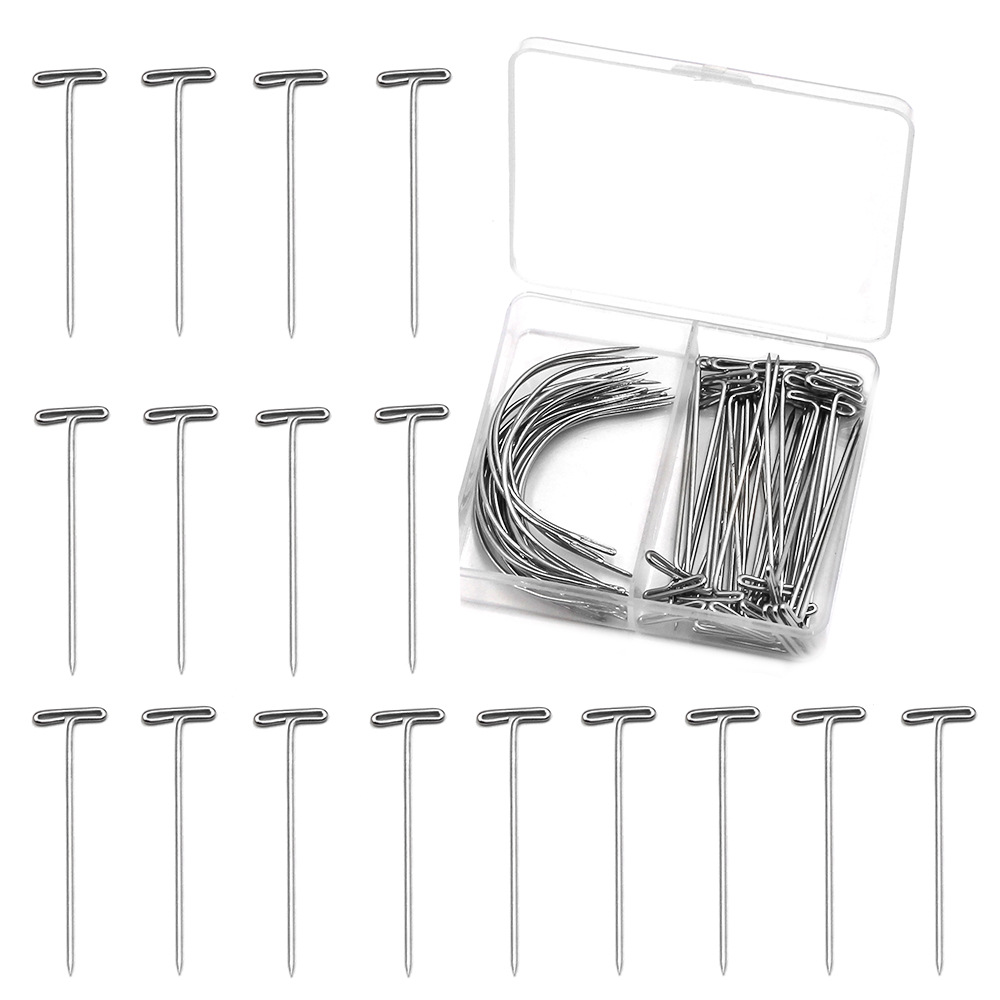 批发70枚假发模具定位针3英寸C型针假发编织T针DIY穿线皮革手缝针