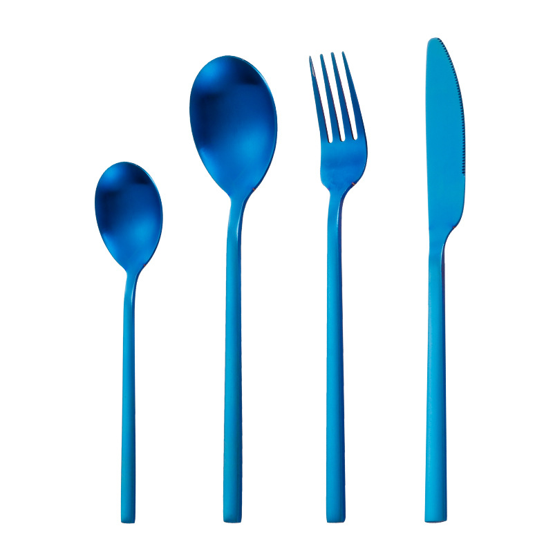 Cuchillo de filete occidental y tenedor cuchara de postre conjunto de vajilla de cuatro piezas Mango cuadrado coreano de acero inoxidable mate cepillado cuchillo y tenedor traje de cuchara