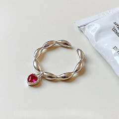 新款天然玫紅愛心鑽戒指女韓國ins小眾氣質簡約開口戒可調節指環