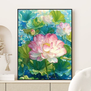 厂家直供【子艺】荷花莲花数字油画diy手工填涂色无聊解压装饰画