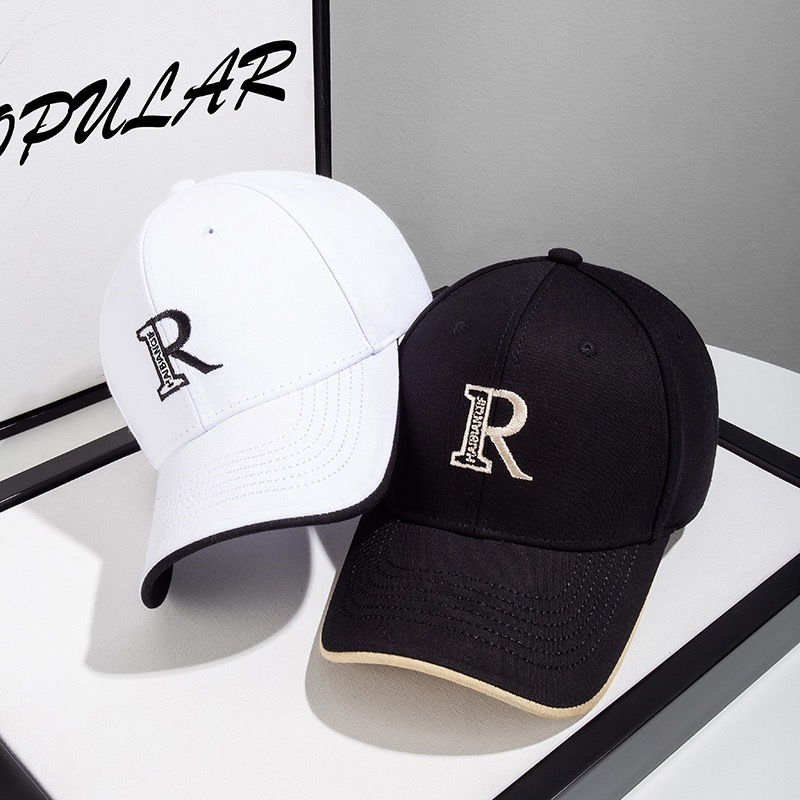 Brand Men's Baseball New Black and White R-Letter Trendy Deep Wide brim Hard Top Women's Duck Tongue Hat_voghion.com