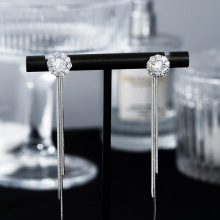 韩国s925银针一款两戴气质长款镶钻花朵耳钉个性时尚女生耳坠流苏