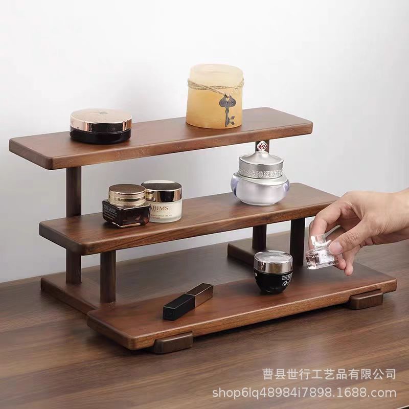 高颜値レトロ胡桃色デスクトップ多層収納棚香水スキンケア品手作り展示棚|undefined