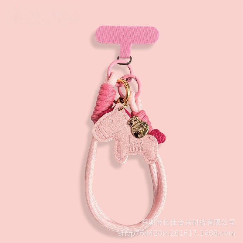 Año del Caballo cadena de teléfono móvil rojo nuevo tipo de pulsera teléfono móvil cuerdas de muñeca tejiendo robusto cuero accesorios de caballo colgantes