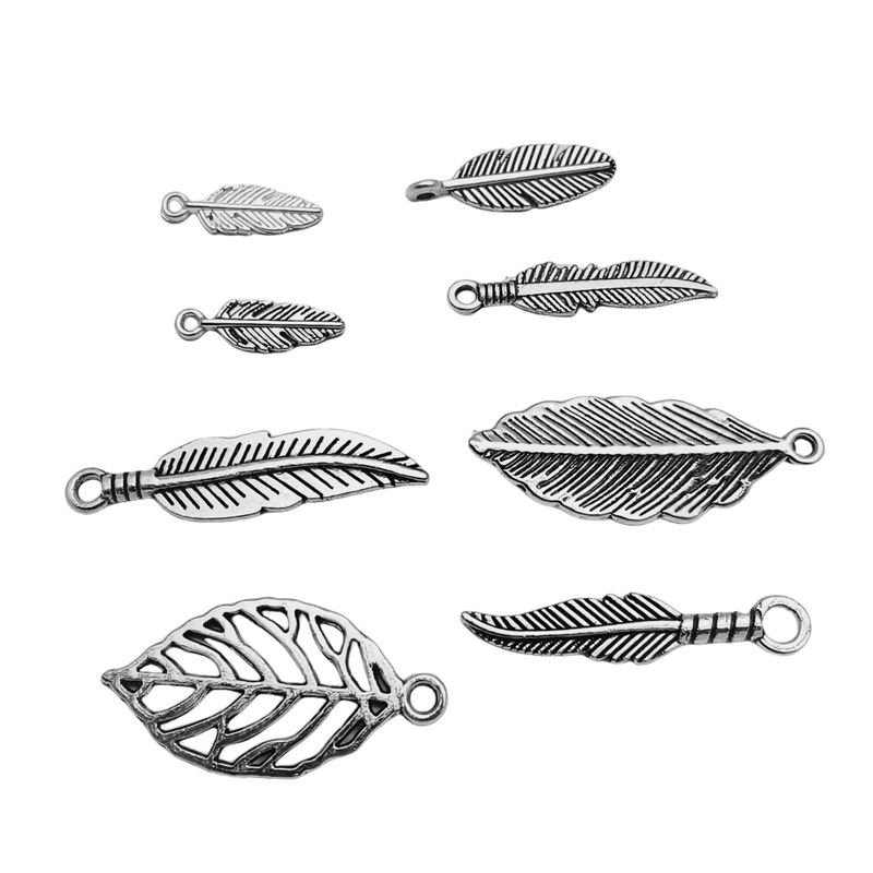 Alloy Xizang Silver Feather Leaf DIY Bracelet Tassel Accessories Ancient Silver Pendant Bracelet with Bead Pendant Beading Material
