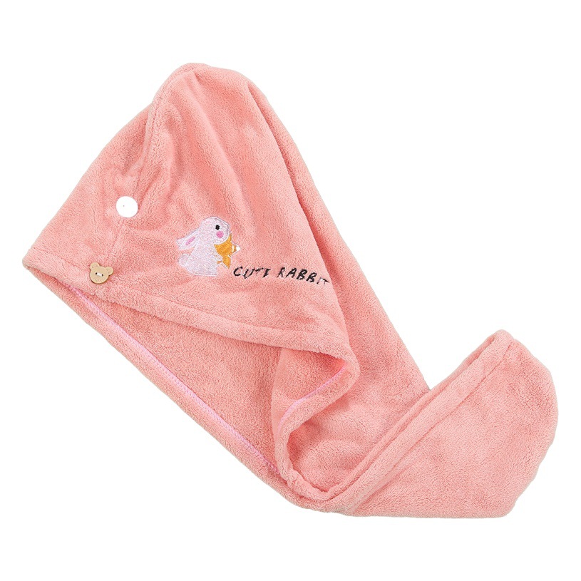 Coral velvet padded dry hair cap cartoon embroidery absorbent triangle cap Women's shower cap absorbent dry hair towel manufacturers wholesale