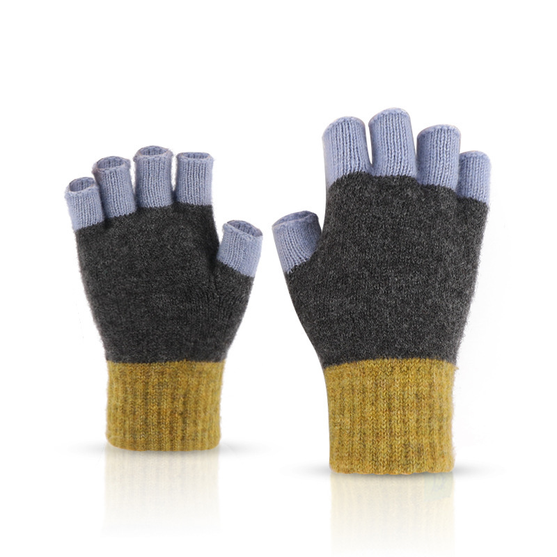 Cross-Border Factory Knitted Half-Finger Gloves Winter Cold-Proof Japanese Student Thickened Writing Gloves Factory Direct Supply