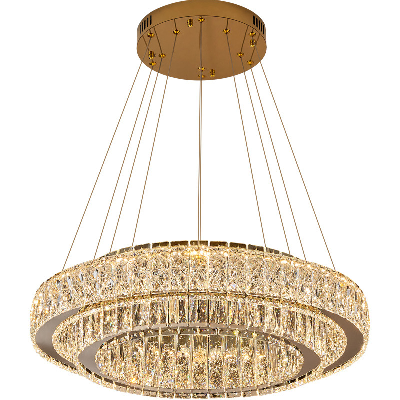 2025 nuevo candelabro de sala de estar atmosférico de alta gama estilo de lujo ligero candelabro de cristal de anillo redondo dormitorio candelabro de comedor