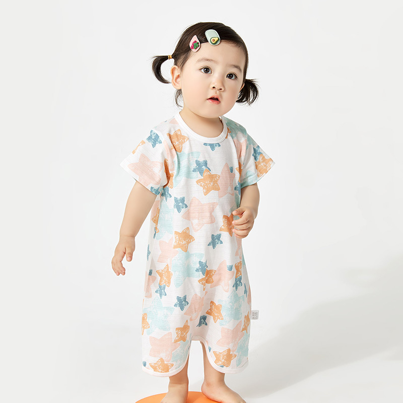 Hot Selling Boys and Girls Baby Pajamas Printed Infant Sleepwear Summer Thin Onesie Children's Air Conditioning Suit Sleep Dress Pure Cotton 