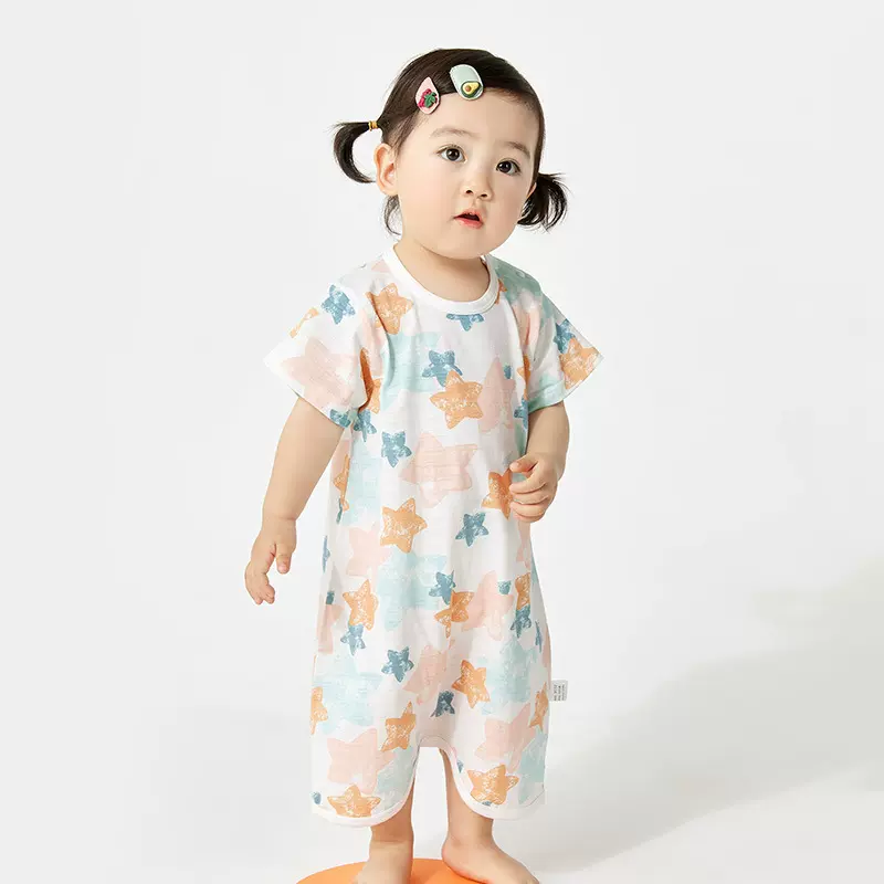 网红男女宝宝睡衣印花婴儿睡袍夏季薄款连体衣儿童空调服睡裙纯棉