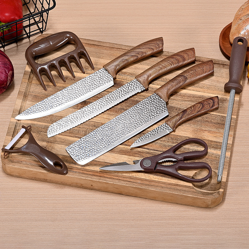 Mango de madera recubierto 8 piezas de cuchillo de cocina cuchillo de frutas cuchillo de garra de oso afilador cuchillo de cocina cuchillo conjunto